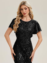 Load image into Gallery viewer, Color=Black | Volume Discounts Short Sleeve Sequin Fishtail High Stretch Round Neck Evening Dresses-Black 3