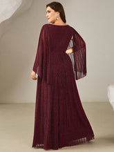 Load image into Gallery viewer, Color=Burgundy | B2B-Exclusive Long Sleeve Batwing Deep V-Neck A-Line Floor Length Evening Dresses-Burgundy 7
