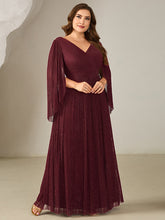 Load image into Gallery viewer, Color=Burgundy | B2B-Exclusive Long Sleeve Batwing Deep V-Neck A-Line Floor Length Evening Dresses-Burgundy 9