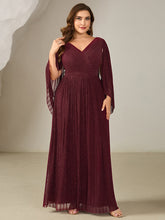 Load image into Gallery viewer, Color=Burgundy | B2B-Exclusive Long Sleeve Batwing Deep V-Neck A-Line Floor Length Evening Dresses-Burgundy 10