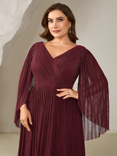 Load image into Gallery viewer, Color=Burgundy | B2B-Exclusive Long Sleeve Batwing Deep V-Neck A-Line Floor Length Evening Dresses-Burgundy 8