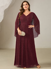 Load image into Gallery viewer, Color=Burgundy | B2B-Exclusive Long Sleeve Batwing Deep V-Neck A-Line Floor Length Evening Dresses-Burgundy 6