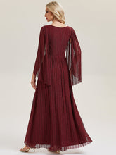 Load image into Gallery viewer, Color=Burgundy | B2B-Exclusive Long Sleeve Batwing Deep V-Neck A-Line Floor Length Evening Dresses-Burgundy 2