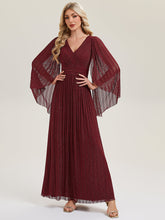 Load image into Gallery viewer, Color=Burgundy | B2B-Exclusive Long Sleeve Batwing Deep V-Neck A-Line Floor Length Evening Dresses-Burgundy 5