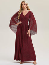 Load image into Gallery viewer, Color=Burgundy | B2B-Exclusive Long Sleeve Batwing Deep V-Neck A-Line Floor Length Evening Dresses-Burgundy 1