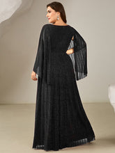 Load image into Gallery viewer, Color=Black | B2B-Exclusive Long Sleeve Batwing Deep V-Neck A-Line Floor Length Evening Dresses-Black 17