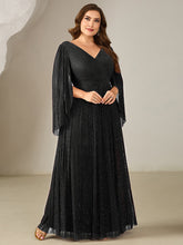 Load image into Gallery viewer, Color=Black | B2B-Exclusive Long Sleeve Batwing Deep V-Neck A-Line Floor Length Evening Dresses-Black 19