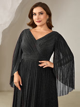 Load image into Gallery viewer, Color=Black | B2B-Exclusive Long Sleeve Batwing Deep V-Neck A-Line Floor Length Evening Dresses-Black 18