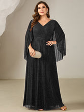 Load image into Gallery viewer, Color=Black | B2B-Exclusive Long Sleeve Batwing Deep V-Neck A-Line Floor Length Evening Dresses-Black 16