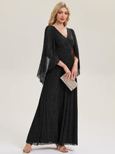 Load image into Gallery viewer, Color=Black | B2B-Exclusive Long Sleeve Batwing Deep V-Neck A-Line Floor Length Evening Dresses-Black 14
