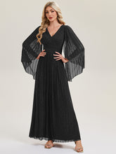 Load image into Gallery viewer, Color=Black | B2B-Exclusive Long Sleeve Batwing Deep V-Neck A-Line Floor Length Evening Dresses-Black 15