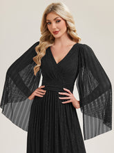 Load image into Gallery viewer, Color=Black | B2B-Exclusive Long Sleeve Batwing Deep V-Neck A-Line Floor Length Evening Dresses-Black 13