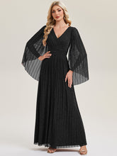 Load image into Gallery viewer, Color=Black | B2B-Exclusive Long Sleeve Batwing Deep V-Neck A-Line Floor Length Evening Dresses-Black 11