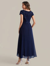Load image into Gallery viewer, Color=Navy Blue | Wholesale Pricing Short Sleeve Deep V-Neck Ruffled Asymmetrical High-Low Evening Dresses-Navy Blue 12