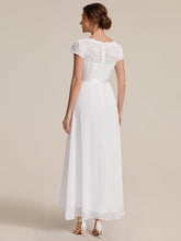 Load image into Gallery viewer, Color=White | Wholesale Pricing Short Sleeve Deep V-Neck Ruffled Asymmetrical High-Low Evening Dresses-White 2