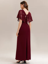 Load image into Gallery viewer, Color=Burgundy | Bulk Order Short Sleeve Sequin Fishtail V-Neck Floor Length Evening Dresses-Burgundy 2