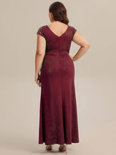 Load image into Gallery viewer, Color=Burgundy | One Stop Shop Short Sleeve Knotted Deep V-Neck Bodycon Floor Length Evening Dresses-Burgundy 7