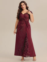 Load image into Gallery viewer, Color=Burgundy | One Stop Shop Short Sleeve Knotted Deep V-Neck Bodycon Floor Length Evening Dresses-Burgundy 9