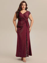 Load image into Gallery viewer, Color=Burgundy | One Stop Shop Short Sleeve Knotted Deep V-Neck Bodycon Floor Length Evening Dresses-Burgundy 10