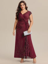Load image into Gallery viewer, Color=Burgundy | One Stop Shop Short Sleeve Knotted Deep V-Neck Bodycon Floor Length Evening Dresses-Burgundy 6