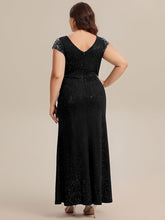 Load image into Gallery viewer, Color=Black | Fast Delivery Short Sleeve Deep V-Neck Sequin Bodycon Floor Length Evening Dresses-Black 7