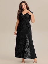 Load image into Gallery viewer, Color=Black | Fast Delivery Short Sleeve Deep V-Neck Sequin Bodycon Floor Length Evening Dresses-Black 9