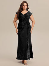 Load image into Gallery viewer, Color=Black | Fast Delivery Short Sleeve Deep V-Neck Sequin Bodycon Floor Length Evening Dresses-Black 10