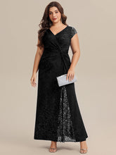 Load image into Gallery viewer, Color=Black | Fast Delivery Short Sleeve Deep V-Neck Sequin Bodycon Floor Length Evening Dresses-Black 6