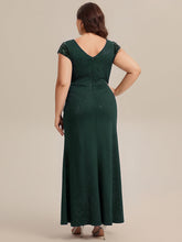 Load image into Gallery viewer, Color=Dark Green | One Stop Shop Short Sleeve Knotted Deep V-Neck Bodycon Floor Length Evening Dresses-Dark Green 17