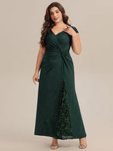 Load image into Gallery viewer, Color=Dark Green | One Stop Shop Short Sleeve Knotted Deep V-Neck Bodycon Floor Length Evening Dresses-Dark Green 19