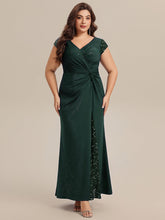 Load image into Gallery viewer, Color=Dark Green | One Stop Shop Short Sleeve Knotted Deep V-Neck Bodycon Floor Length Evening Dresses-Dark Green 20