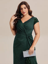 Load image into Gallery viewer, Color=Dark Green | One Stop Shop Short Sleeve Knotted Deep V-Neck Bodycon Floor Length Evening Dresses-Dark Green 18