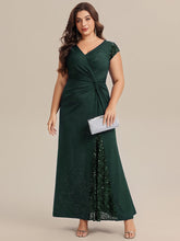 Load image into Gallery viewer, Color=Dark Green | One Stop Shop Short Sleeve Knotted Deep V-Neck Bodycon Floor Length Evening Dresses-Dark Green 16