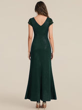 Load image into Gallery viewer, Color=Dark Green | One Stop Shop Short Sleeve Knotted Deep V-Neck Bodycon Floor Length Evening Dresses-Dark Green 12
