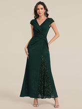 Load image into Gallery viewer, Color=Dark Green | One Stop Shop Short Sleeve Knotted Deep V-Neck Bodycon Floor Length Evening Dresses-Dark Green 11