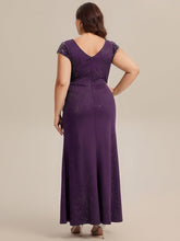 Load image into Gallery viewer, Color=Dark Purple | One Stop Shop Short Sleeve Knotted Deep V-Neck Bodycon Floor Length Evening Dresses-Dark Purple 27