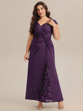 Load image into Gallery viewer, Color=Dark Purple | One Stop Shop Short Sleeve Knotted Deep V-Neck Bodycon Floor Length Evening Dresses-Dark Purple 29