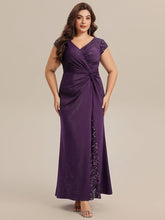 Load image into Gallery viewer, Color=Dark Purple | One Stop Shop Short Sleeve Knotted Deep V-Neck Bodycon Floor Length Evening Dresses-Dark Purple 30