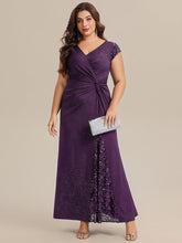 Load image into Gallery viewer, Color=Dark Purple | One Stop Shop Short Sleeve Knotted Deep V-Neck Bodycon Floor Length Evening Dresses-Dark Purple 26