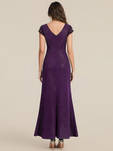 Load image into Gallery viewer, Color=Dark Purple | One Stop Shop Short Sleeve Knotted Deep V-Neck Bodycon Floor Length Evening Dresses-Dark Purple 22