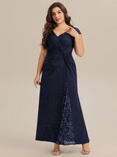 Load image into Gallery viewer, Color=Navy Blue | Fast Delivery Short Sleeve Deep V-Neck Sequin Bodycon Floor Length Evening Dresses-Navy Blue 19
