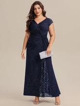 Load image into Gallery viewer, Color=Navy Blue | Fast Delivery Short Sleeve Deep V-Neck Sequin Bodycon Floor Length Evening Dresses-Navy Blue 16