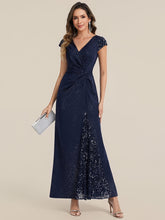 Load image into Gallery viewer, Color=Navy Blue | Fast Delivery Short Sleeve Deep V-Neck Sequin Bodycon Floor Length Evening Dresses-Navy Blue 15