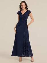 Load image into Gallery viewer, Color=Navy Blue | Fast Delivery Short Sleeve Deep V-Neck Sequin Bodycon Floor Length Evening Dresses-Navy Blue 11