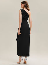 Load image into Gallery viewer, Color=Black | Industrial Use Strapless Asymmetrical High Stretch Bodycon Floor Length Evening Dresses-Black 2
