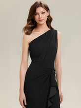 Load image into Gallery viewer, Color=Black | Industrial Use Strapless Asymmetrical High Stretch Bodycon Floor Length Evening Dresses-Black 3
