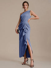Load image into Gallery viewer, Color=Dusty Blue | Industrial Use Strapless Asymmetrical High Stretch Bodycon Floor Length Evening Dresses 3