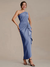 Load image into Gallery viewer, Color=Dusty Blue | Industrial Use Strapless Asymmetrical High Stretch Bodycon Floor Length Evening Dresses 4