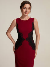 Load image into Gallery viewer, Color=Dark Red | Volume Discounts Strapless Round Neck Bodycon Maxi Dress with Eyelash Lace Trim Evening Dresses 15