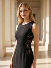 Load image into Gallery viewer, Color=Black | Volume Discounts Strapless Round Neck Bodycon Maxi Dress with Eyelash Lace Trim Evening Dresses 12